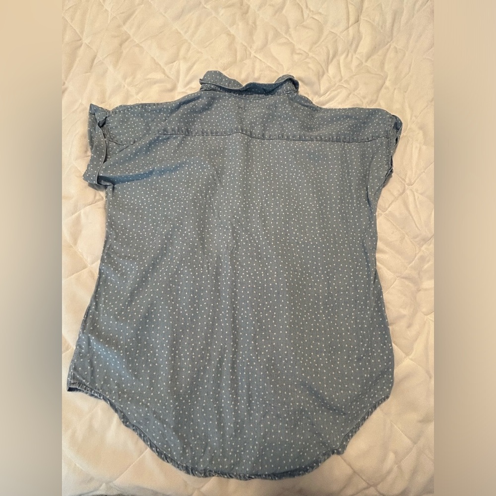 Printed Hearts Denim Button Up Top Chambray - image 2